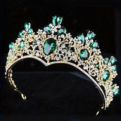 Green Crystal Crown Tiara Baroque Style Headband Hair Accessories