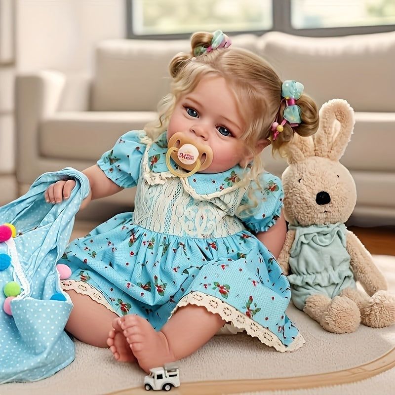 Realistic Reborn Baby Doll with Dress & Bunny Vinyl Baby Fat Limbs Cloth Body Ac