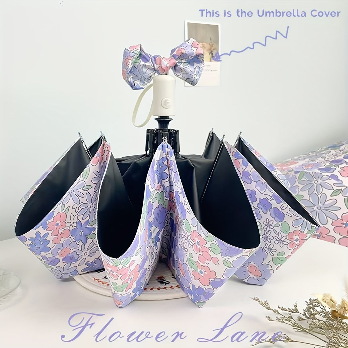 Oil Painting Lilac Automatic Folding Umbrella Rain Or Shine Dual use Umbrella