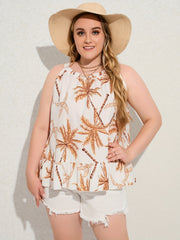 Coconut Tree Print Ruffle Trim Tank Top Plus Size