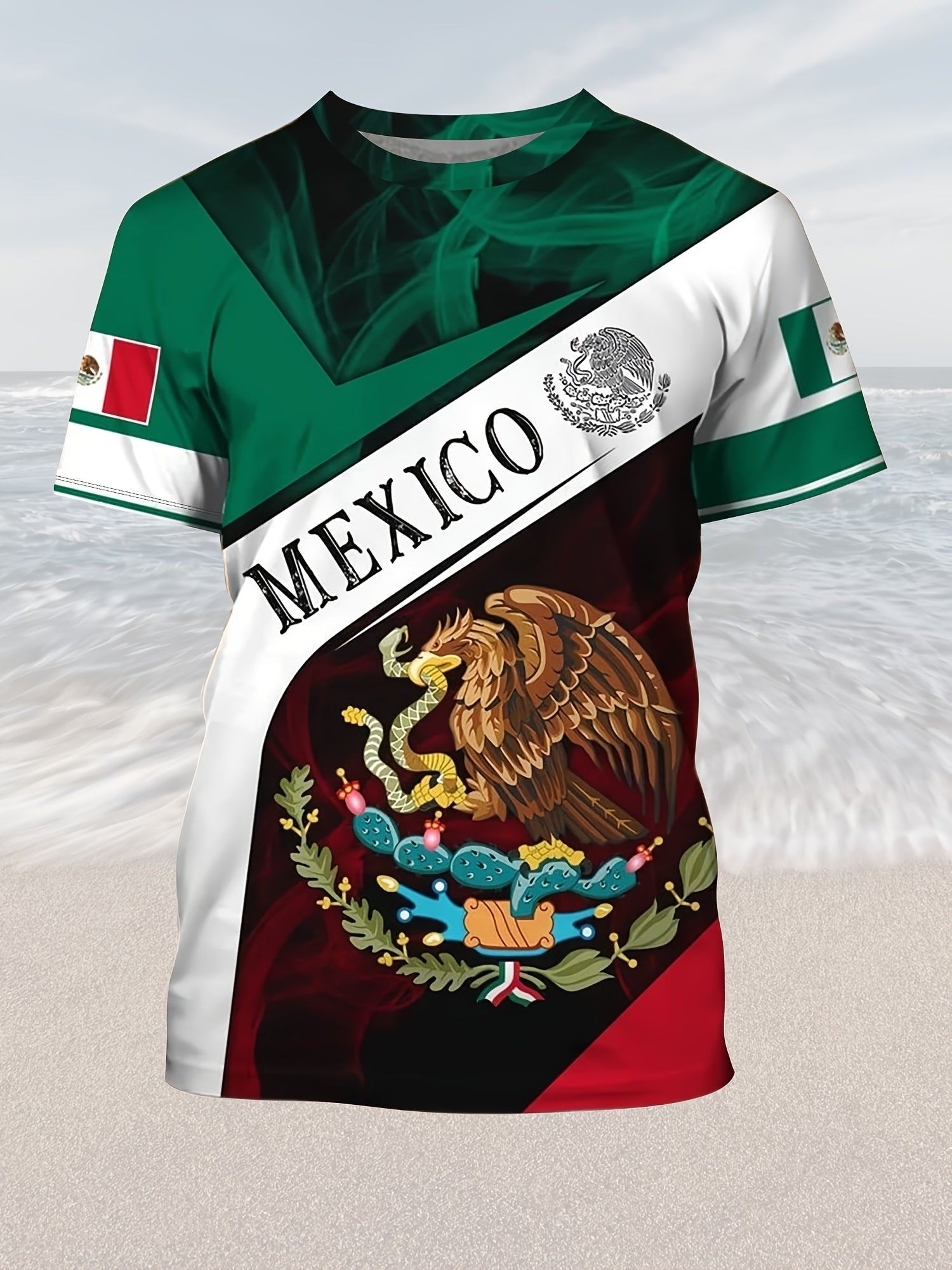 Mexican Eagle Snake Print Men's Graphic T-shirt Casual Tee