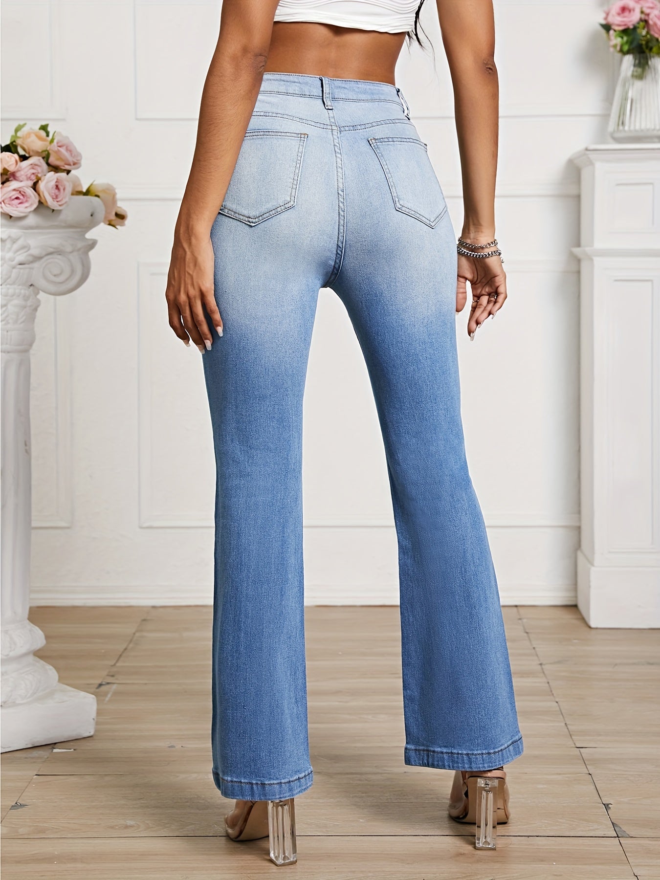 High Waist Flared Jeans Bell Bottom High Rise Wide Legs High Stretch Denim Pants
