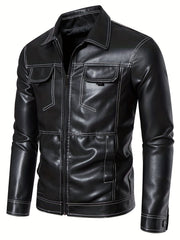 Vintage Style PU Biker Jacket Men's Zip Up Faux Leather Jacket