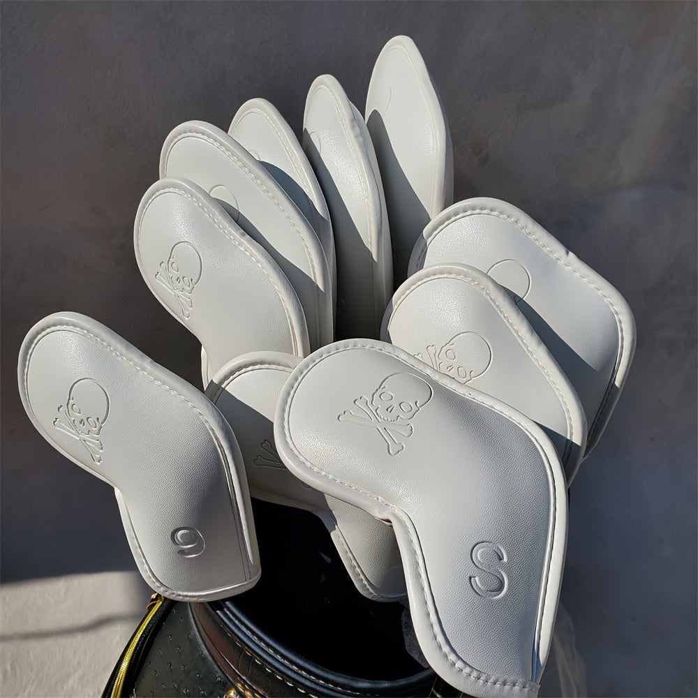 10Pcs Skull Golf Iron Head Covers Set Waterproof Faux Leather Accessories