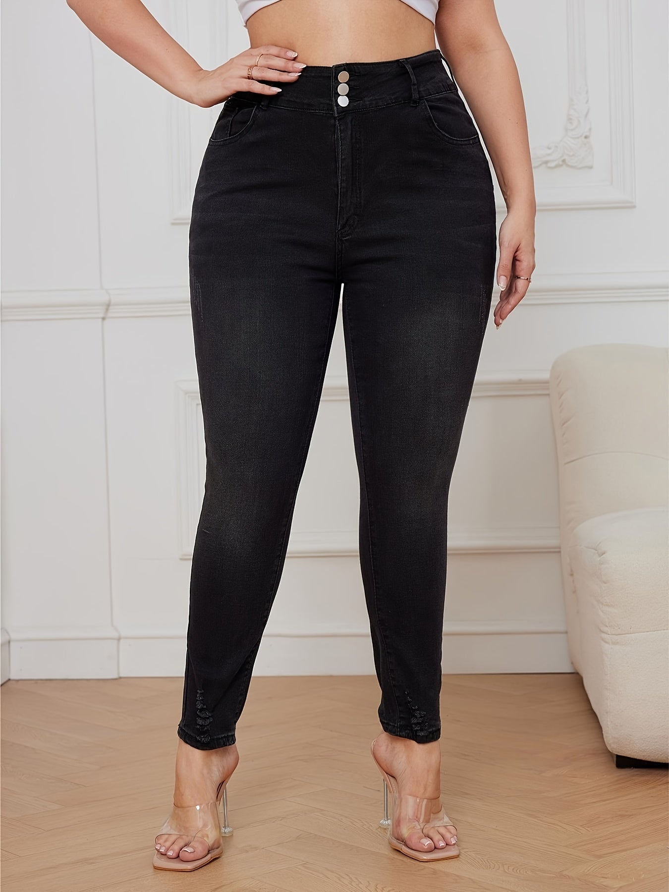 Sexy Jeans Women's Plus Button Fly High Waisted Skinny Jeans