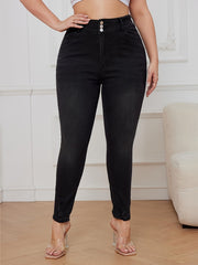 Sexy Jeans Women's Plus Button Fly High Waisted Skinny Jeans