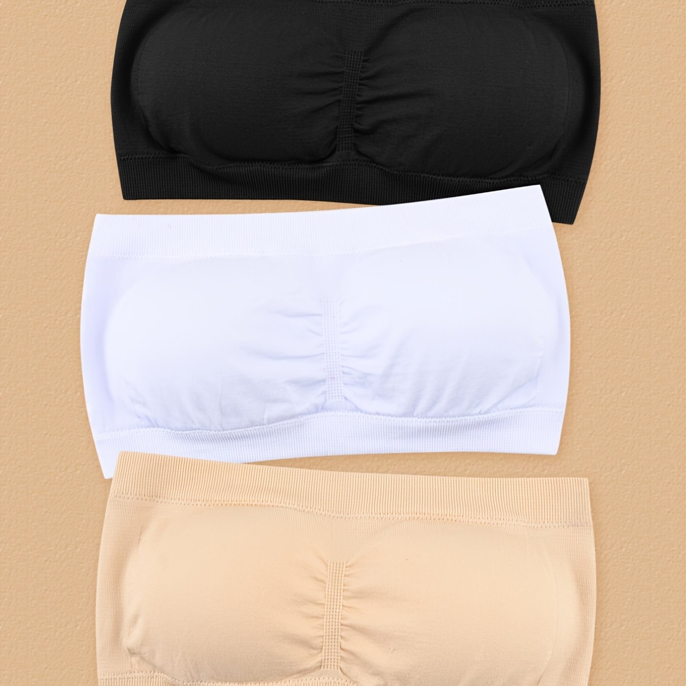 3 Pcs Double Layer Strapless Bra Slightly Breast Wrap Detachable Chest Pad Bra