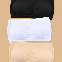 3 Pcs Double Layer Strapless Bra Slightly Breast Wrap Detachable Chest Pad Bra