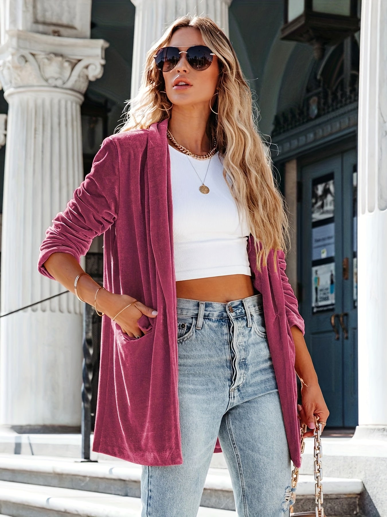 Open Front Flap Pockets Cardigan Long Sleeve Outwear for Fall/Winter
