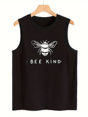 Bee & Letter Print Sleeveless Sports Vest Women's Activewear