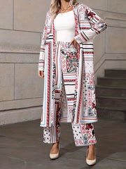 Women's Plus Floral & Scarf Print Cardigan & Pants Set