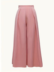 Solid Pleated Wide Leg Pants Dual Pockets High Waisted Pants