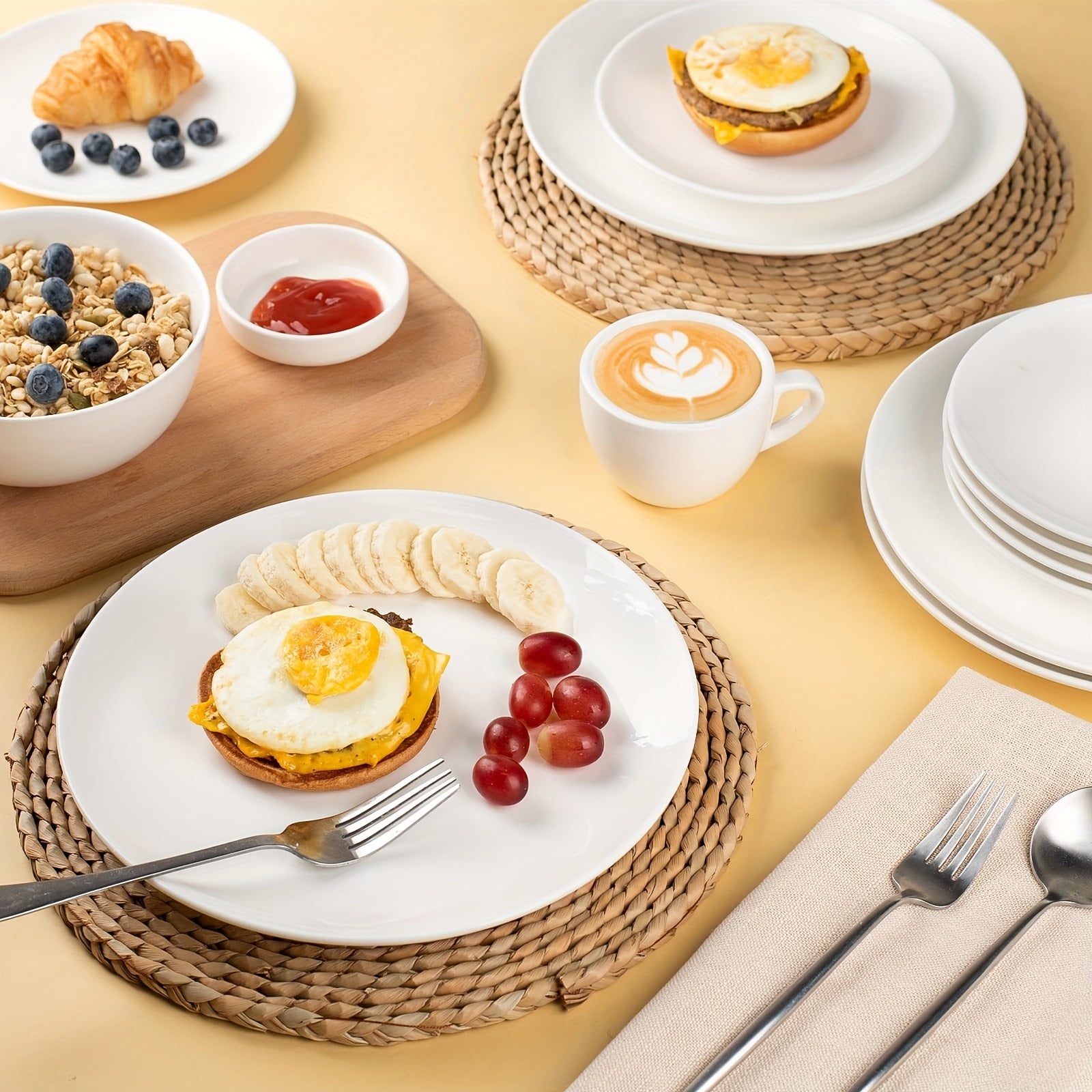 4 PCS 25 Dinner Plates Set Porcelain Scratch Resistant