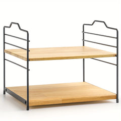 Adjustable Bamboo Spice Rack 2 Tier Standing Shelf Under Sink Organizer