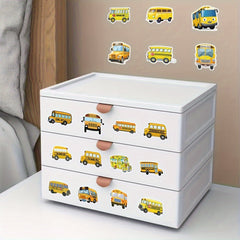 50pcs School Bus Cartoon Students Yellow Car Stickers Waterproof