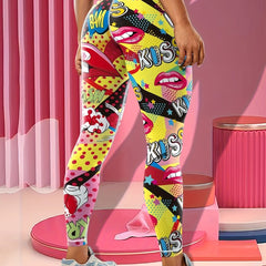 High Waist Yoga Pants with Butt Lifting, KISS Lips Print