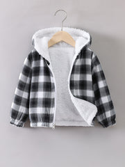 Boys Plaid Hooded Fleece Zip Up Jacket