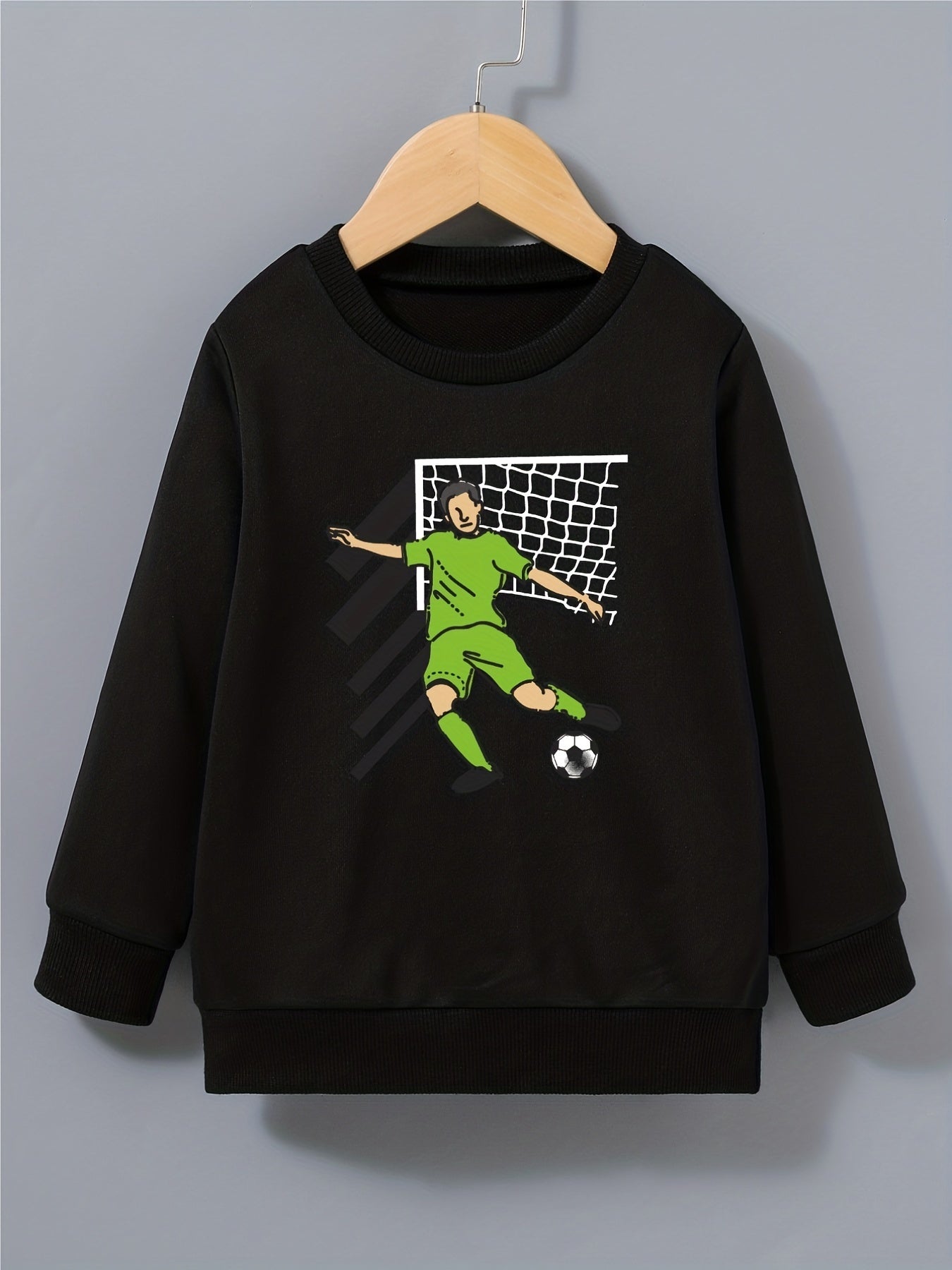 Cartoon Football Player Print Boys Sweatshirt