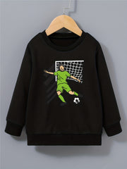 Cartoon Football Player Print Boys Sweatshirt