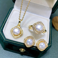 4pcs Girls Faux Pearl Pendant Necklace & Ring & Earrings Jewelry Set