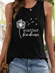 Dandelion & Letter Print Sleeveless Sports Vest Round Neck Casual Tops