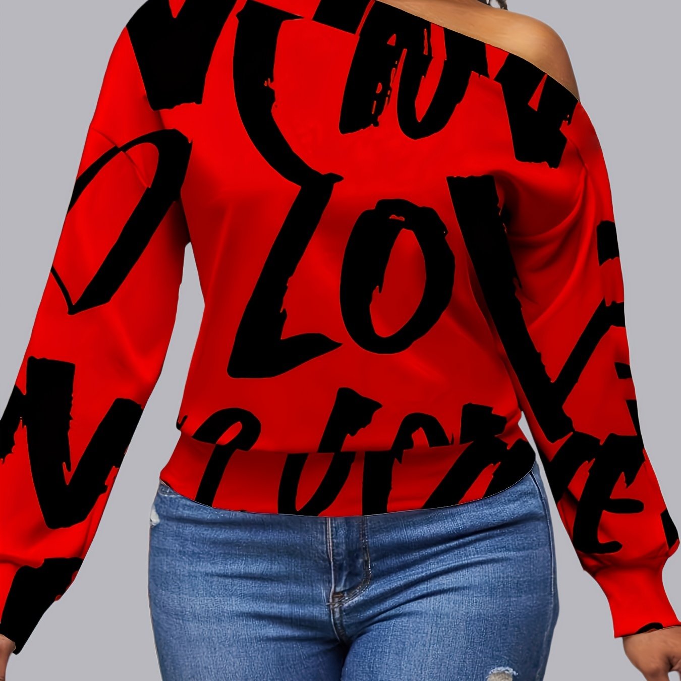 Letter Off Shoulder Casual Sweatshirt for Women