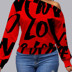 Letter Off Shoulder Casual Sweatshirt for Women
