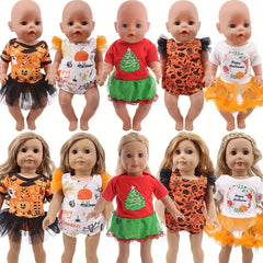 Christmas Tree Print Dress for 18 Inch Dolls
