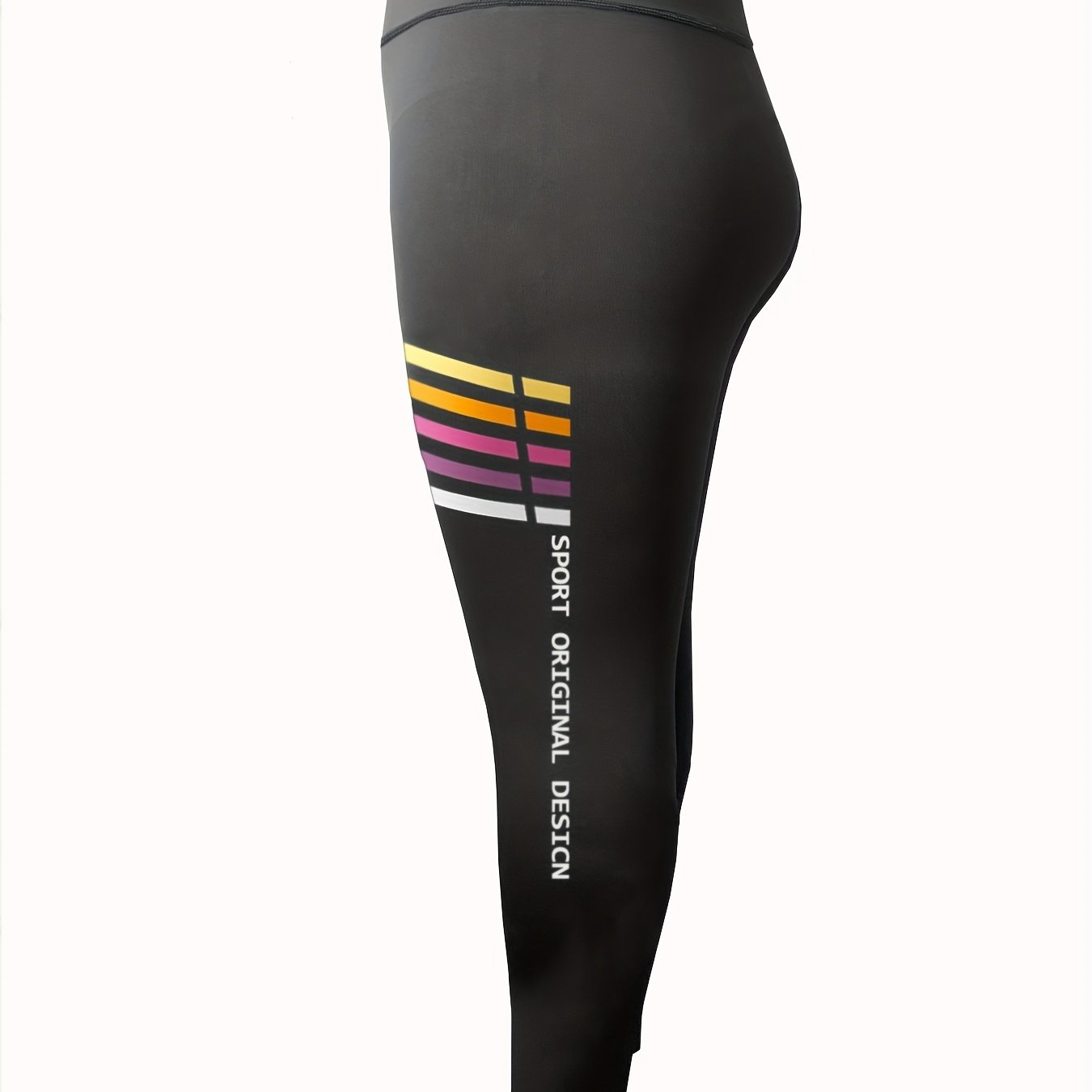 Stripe & Slogan Print Waist Band Leggings