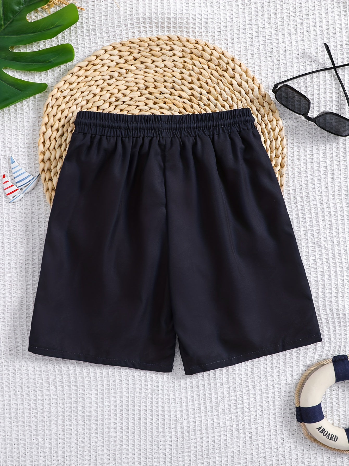 Boys Swim Trunks Contrast Print Drawstring Elastic Waist Beach Pants