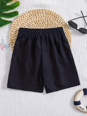 Boys Swim Trunks Contrast Print Drawstring Elastic Waist Beach Pants