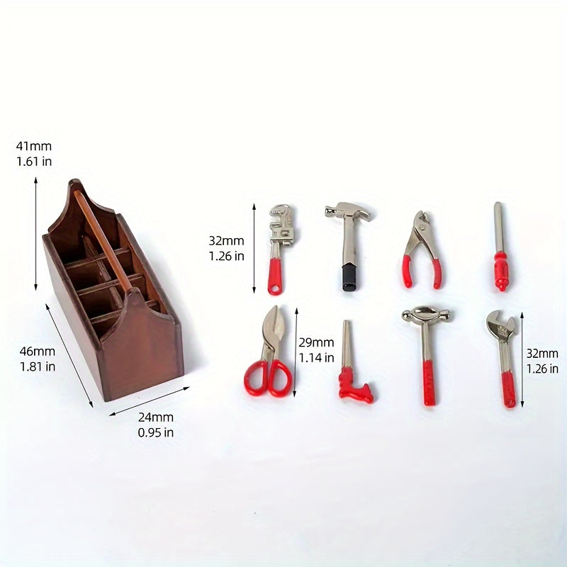 8 Pcs Mini Wooden Toolbox Metal Alloy Tool