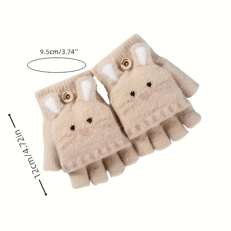 Children's Warm Knitted Half Finger Gloves for Autumn and Winter