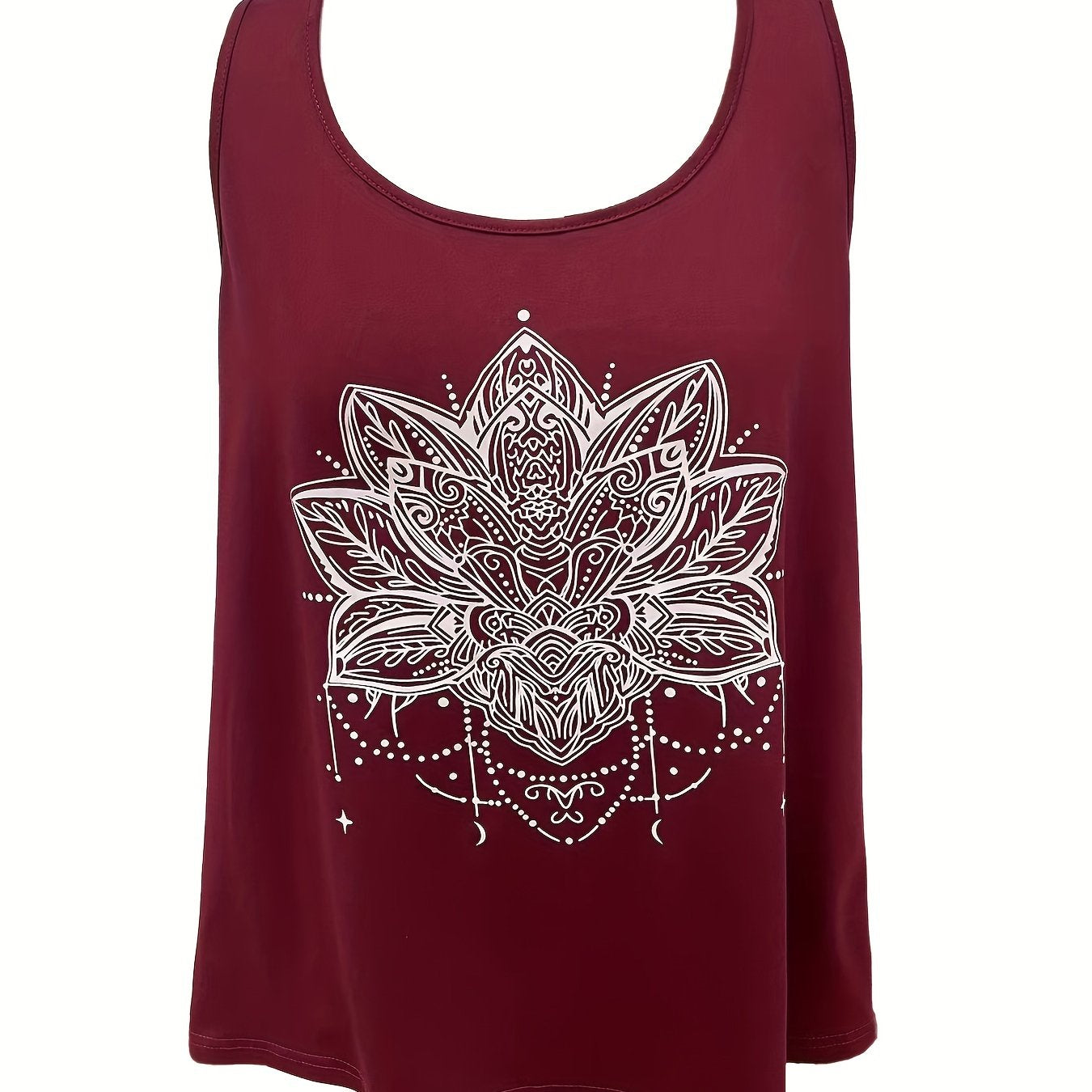 Floral Print Round Neck Stretch Tank Top