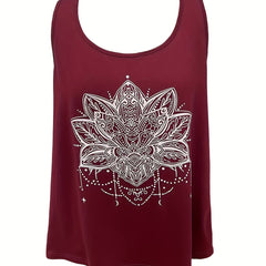 Floral Print Round Neck Stretch Tank Top