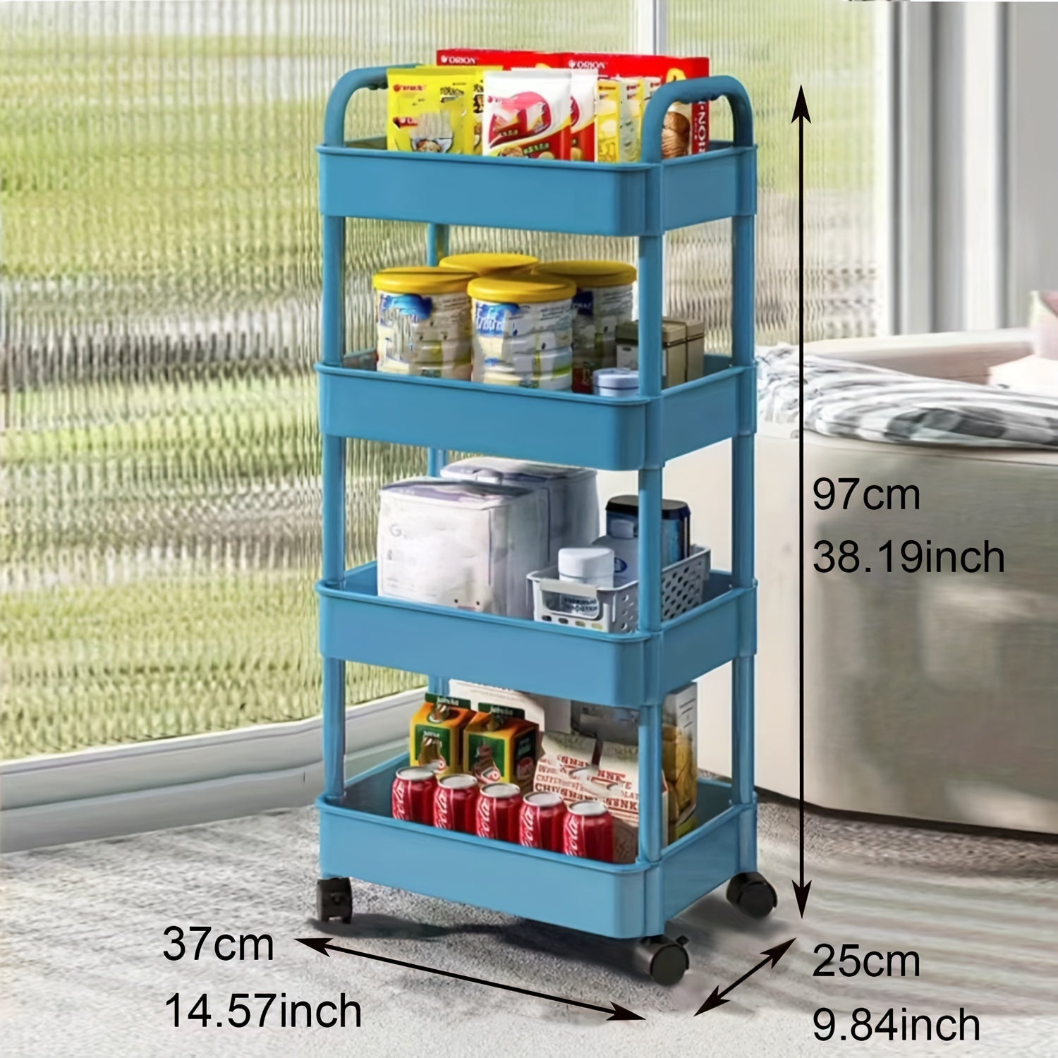 4 Layer Plastic Rolling Utility Car with Handles Multifunctional Storage Trolley