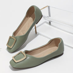 Metal Decor Ballet Flats Green Soft Sole Slip On Shoes