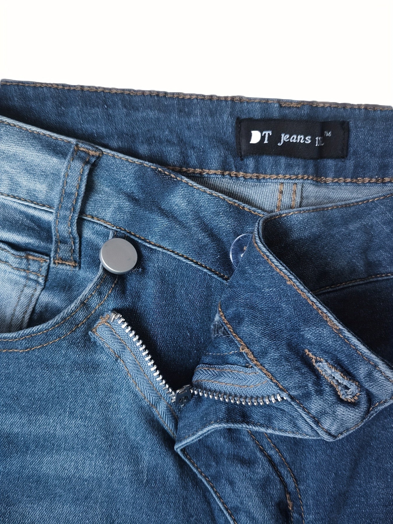 Ripped Asymmetric Mid Waist Button Fly Stretch Jeans