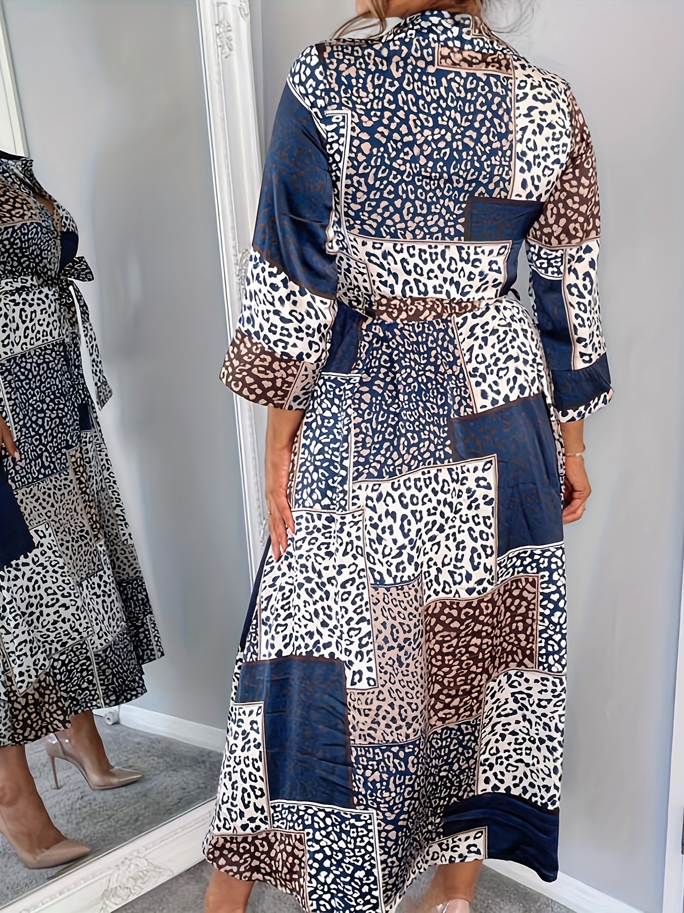 Leopard Print Long Sleeve Button-Up Maxi Shirt Dress