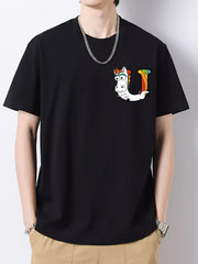 Cartoon Funny Unicorn Print Men's Cotton Graphic Crew Neck T-shirt