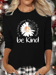 Floral & Letter Print Lounge Top Crew Neck Women's Loungewear