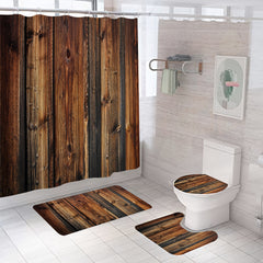 Vintage Brown Barn Door Wood Shower Curtain Set
