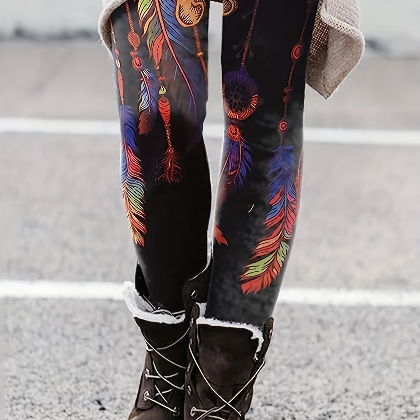 Tribal Feather Print High Rise Leggings