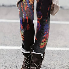 Tribal Feather Print High Rise Leggings