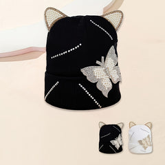 Pearl Butterfly Ear Knitted Hat for Valentines