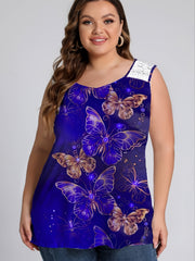 Butterfly Print V Neck Tank Top