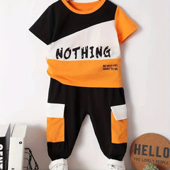 2pcs Baby Boys Casual Block T-shirt & Pants Set