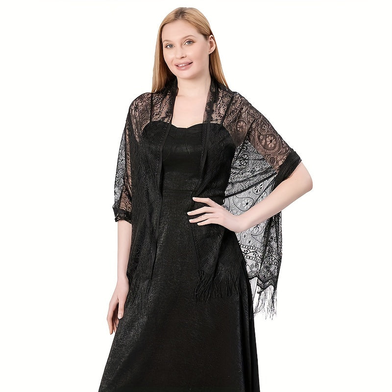 Lace Hollow Out Tassel Scarf Dress Shawl Party Evening Fashionable Scarf