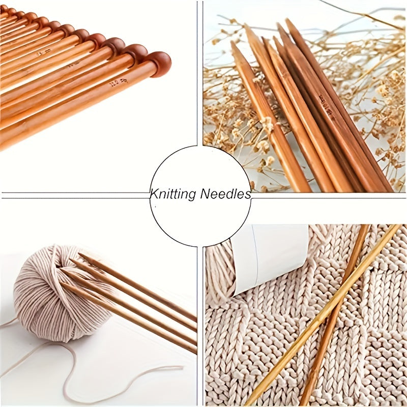 36pcs Bamboo Knitting Stick Needle Set 2mm 10mm Straight Needle with Plug