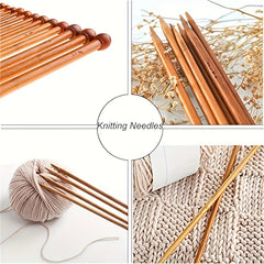 36pcs Bamboo Knitting Stick Needle Set 2mm 10mm Straight Needle with Plug
